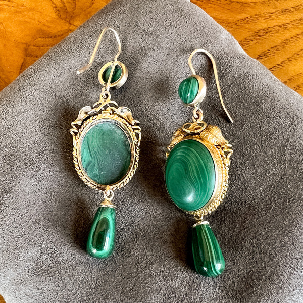 Victorian Malachite Drop Earrings sold by Doyle and Doyle an antique and vintage jewelry boutique