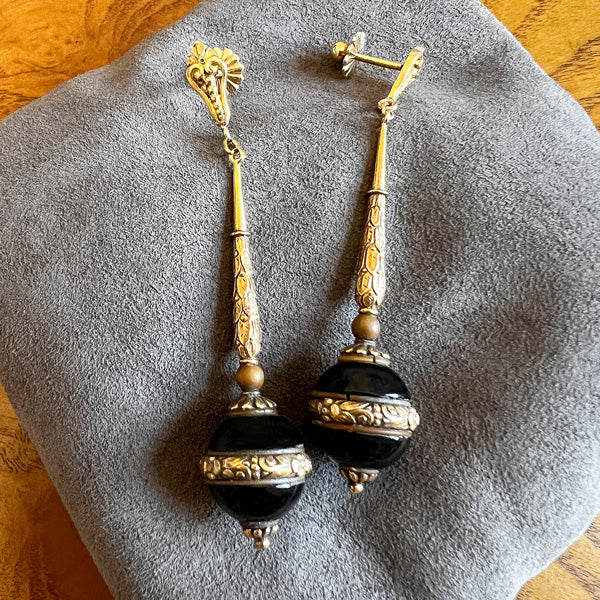 Victorian Onyx Drop Earrings sold by Doyle and Doyle an antique and vintage jewelry boutique