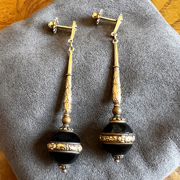 Victorian Onyx Drop Earrings sold by Doyle and Doyle an antique and vintage jewelry boutique