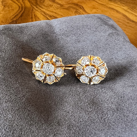 Victorian Diamond Cluster Earrings sold by Doyle and Doyle an antique and vintage jewelry boutique