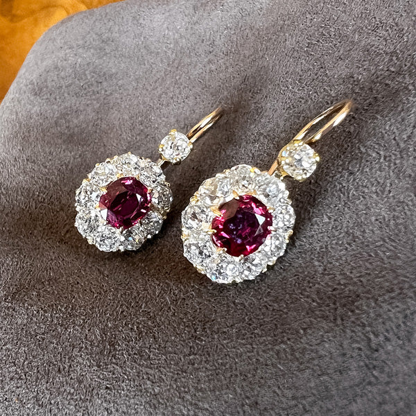 Victorian Ruby Diamond Cluster Earrings sold by Doyle and Doyle an antique and vintage jewelry boutique