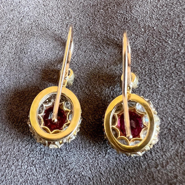 Victorian Ruby Diamond Cluster Earrings sold by Doyle and Doyle an antique and vintage jewelry boutique