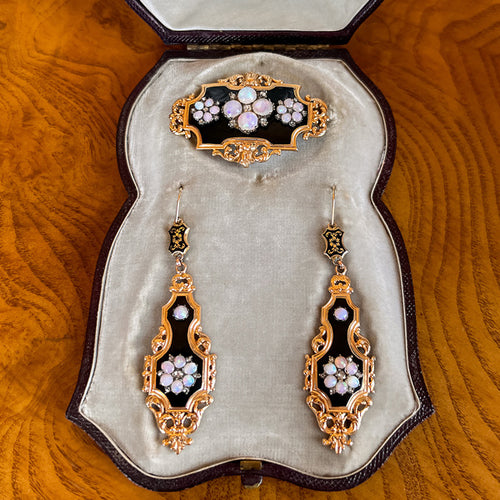 Antique Opal & Diamond Earrings & Pin Set sold by Doyle and Doyle an antique and vintage jewelry boutique