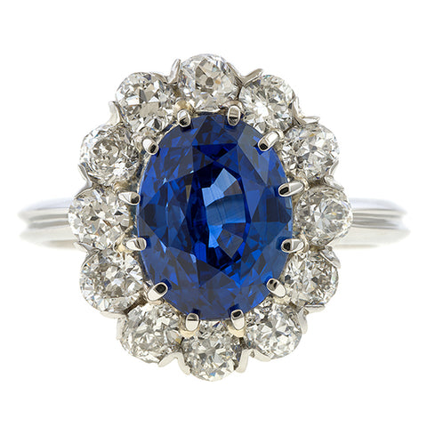 Vintage Sapphire & Diamond Flowerhead Ring, 5.04ct. sold by Doyle and Doyle an antique and vintage jewelry boutique