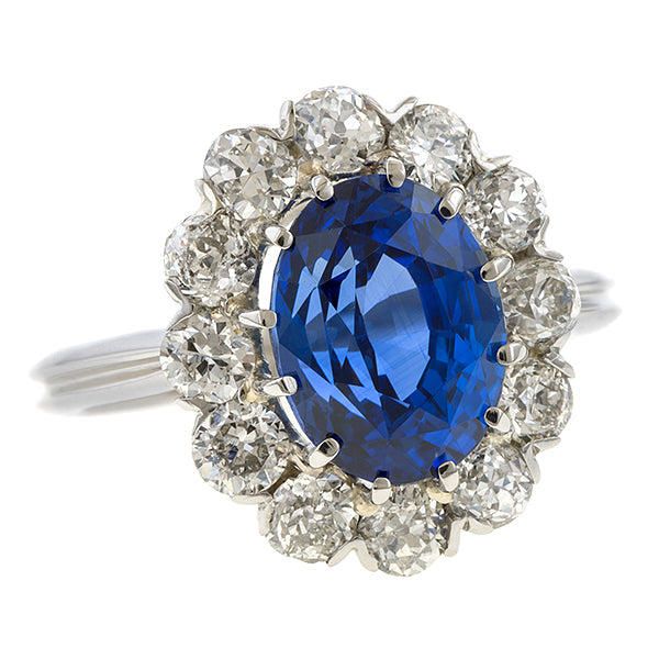 Vintage Sapphire & Diamond Flowerhead Ring, 5.04ct. sold by Doyle and Doyle an antique and vintage jewelry boutique