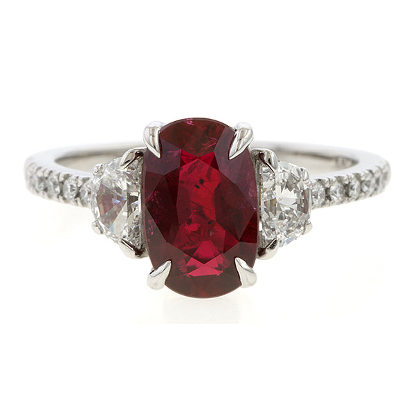 Cushion Cut Ruby 2.12ct. & Diamond Ring sold by Doyle and Doyle an antique and vintage jewelry boutique