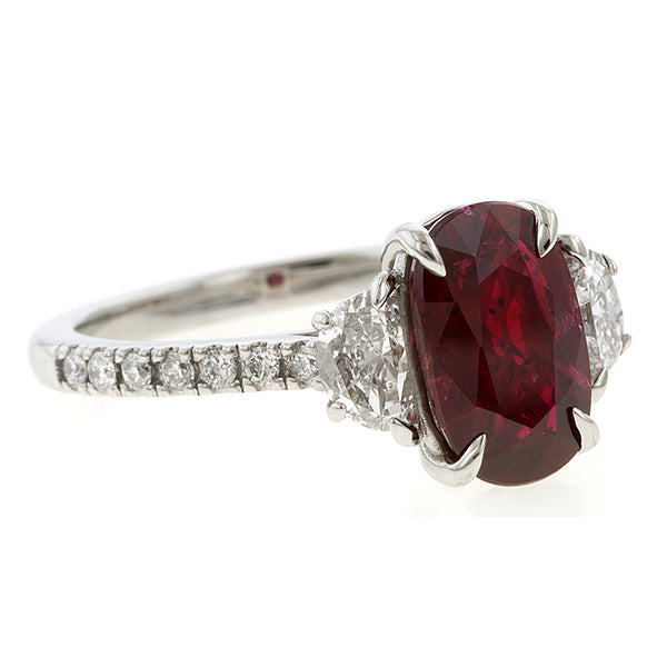 Cushion Cut Ruby 2.12ct. & Diamond Ring sold by Doyle and Doyle an antique and vintage jewelry boutique