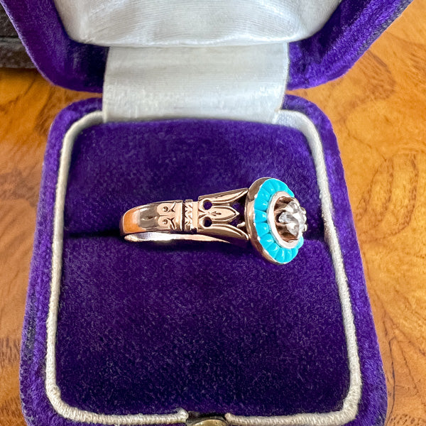 Victorian Diamond & Turquoise Ring, Old Euro sold by Doyle and Doyle an antique and vintage jewelry boutique
