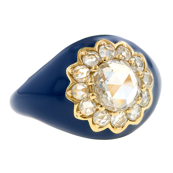 Blue Enamel Rose Cut Diamond Ring sold by Doyle and Doyle an antique and vintage jewelry boutique