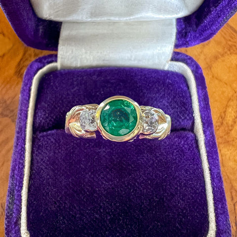 Victorian Emerald &amp; Diamond Ring sold by Doyle and Doyle an antique and vintage jewelry boutique