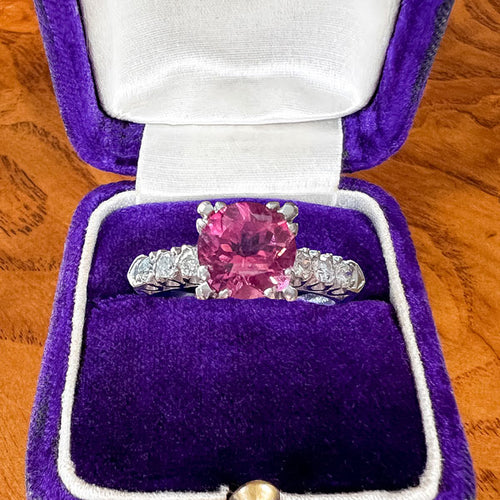 Vintage Pink Tourmaline & Diamond Ring sold by Doyle and Doyle an antique and vintage jewelry boutique