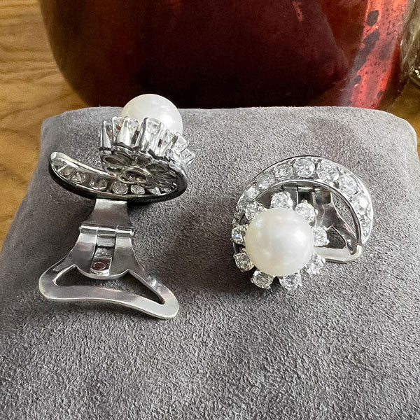 Pearl & Diamond Earrings sold by Doyle and Doyle an antique and vintage jewelry boutique