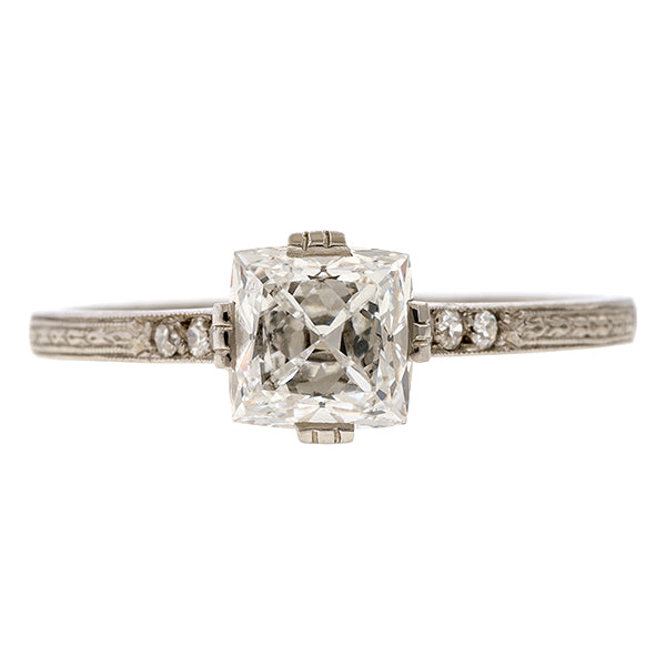 Vintage Engagement Ring, Cushion 1.14ct. sold by Doyle and Doyle an antique and vintage jewelry boutique