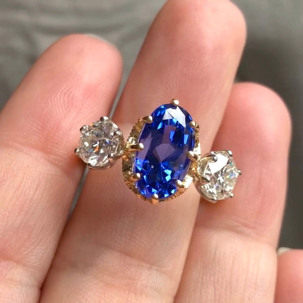 Estate Oval Sapphire & Diamond Three Stone Ring, from Doyle & Doyle antique and vintage jewelry boutique