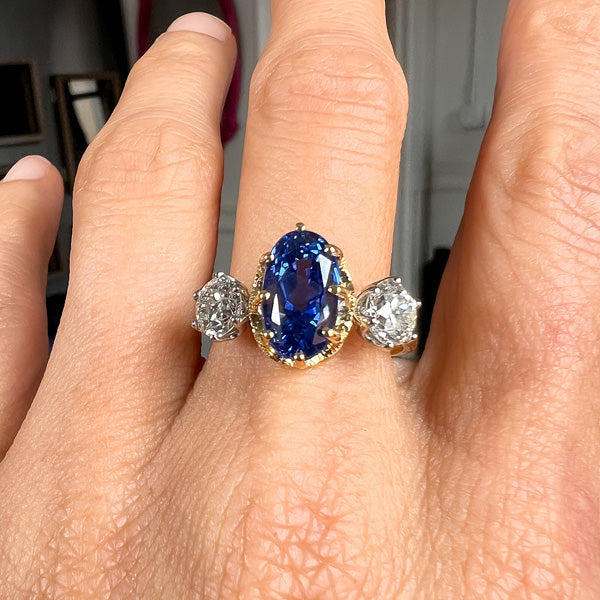 Estate Oval Sapphire & Diamond Three Stone Ring, from Doyle & Doyle antique and vintage jewelry boutique