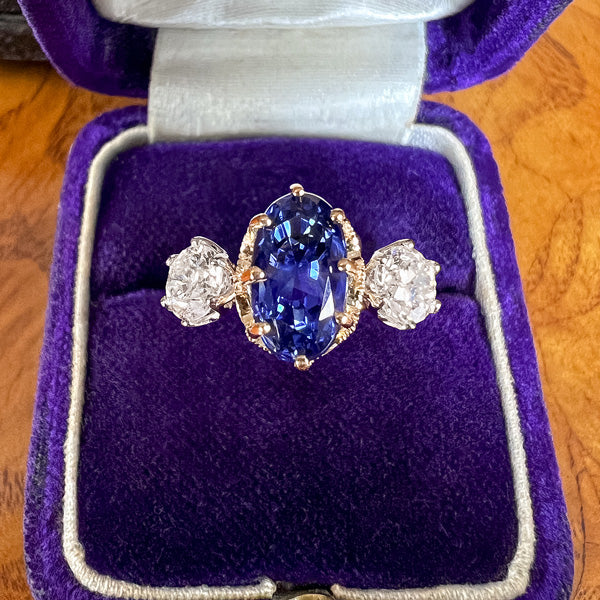 Estate Oval Sapphire & Diamond Three Stone Ring, from Doyle & Doyle antique and vintage jewelry boutique