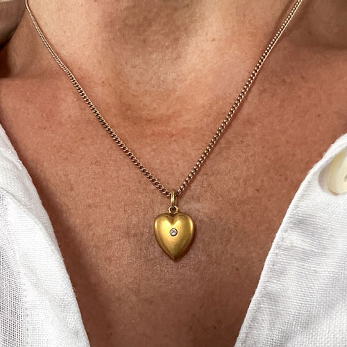 Victorian Gold Diamond Heart Locket Pendant Necklace, from Doyle & Doyle antique and vintage jewelry boutique