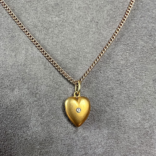 Victorian Gold Diamond Heart Locket Pendant Necklace, from Doyle & Doyle antique and vintage jewelry boutique