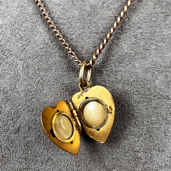 Victorian Gold Diamond Heart Locket Pendant Necklace, from Doyle & Doyle antique and vintage jewelry boutique