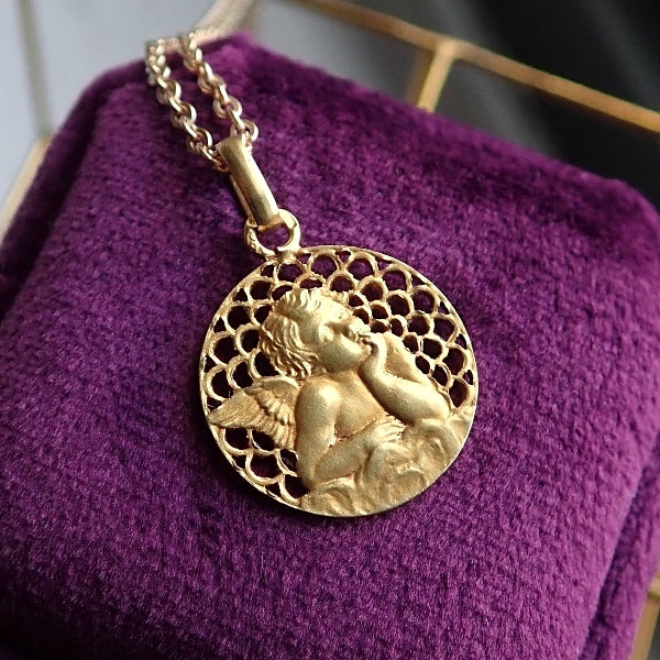 Vintage Gold Cherub Pendant, from Doyle & Doyle antique and vintage jewelry boutique