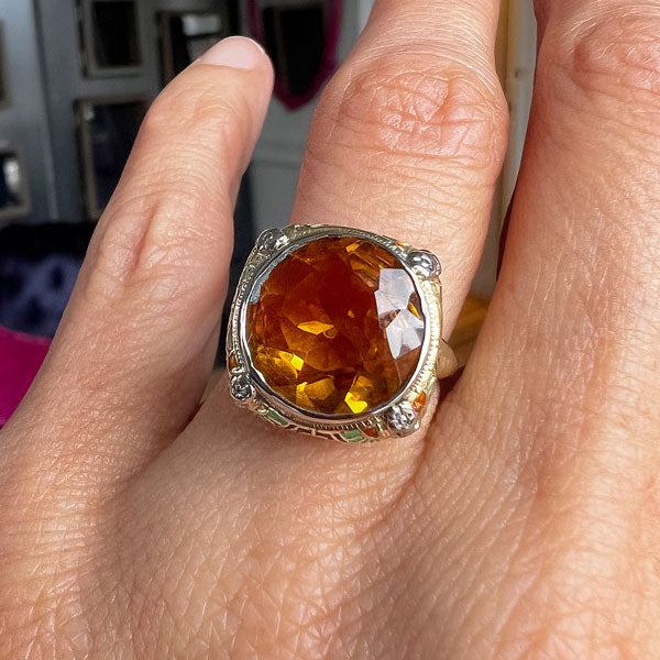 Art Deco Citrine Enamel Ring sold by Doyle and Doyle an antique and vintage jewelry boutique