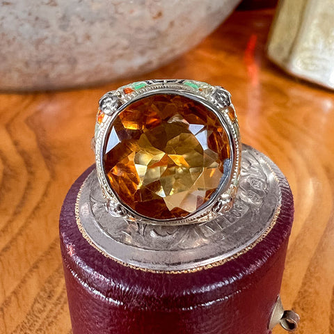 Art Deco Citrine Enamel Ring sold by Doyle and Doyle an antique and vintage jewelry boutique