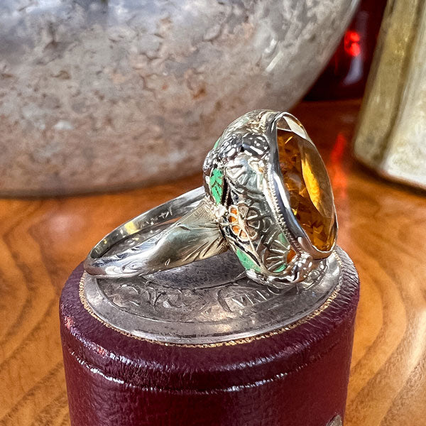 Art Deco Citrine Enamel Ring sold by Doyle and Doyle an antique and vintage jewelry boutique