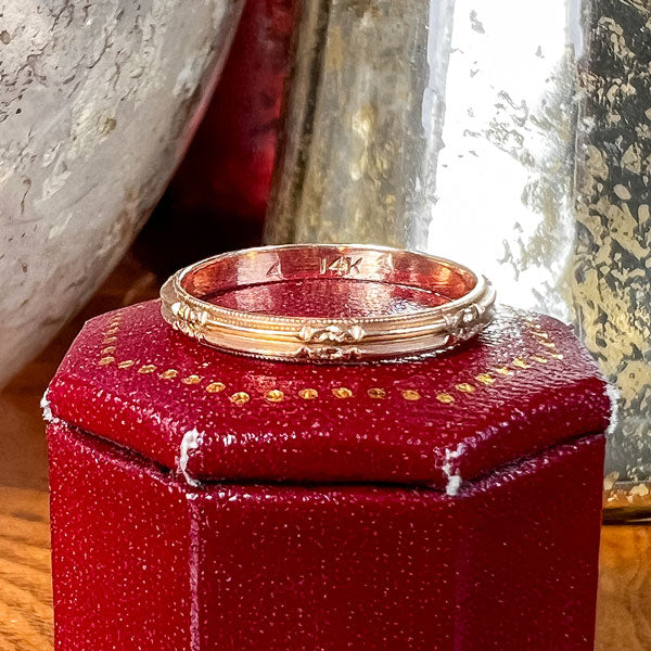 Vintage Patterned Gold Wedding Band sold by Doyle and Doyle an antique and vintage jewelry boutique