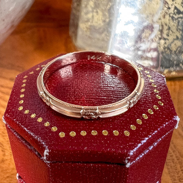 Vintage Patterned Gold Wedding Band sold by Doyle and Doyle an antique and vintage jewelry boutique