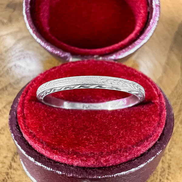 Vintage Patterned Platinum Wedding Band sold by Doyle and Doyle an antique and vintage jewelry boutique
