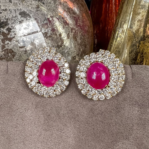 Vintage Cabochon Ruby & Diamond Clip Earrings, from Doyle & Doyle antique and vintage jewelry boutique