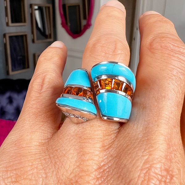 Vintage Citrine, Turquoise & Diamond Ring sold by Doyle and Doyle an antique and vintage jewelry boutique