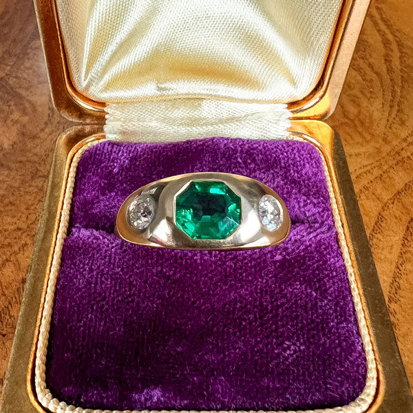 Emerald and Diamond Gypsy Set Gold Ring, sold by Doyle & Doyle an antique and vintage jewelry boutique