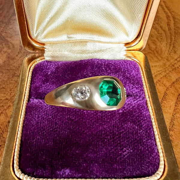 Emerald and Diamond Gypsy Set Gold Ring, sold by Doyle & Doyle an antique and vintage jewelry boutique