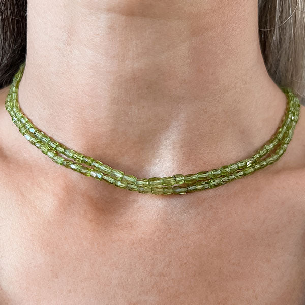 Vintage Peridot Bead Necklace sold by Doyle and Doyle an antique and vintage jewelry boutique