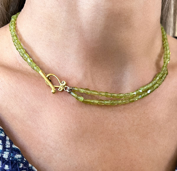Vintage Peridot Bead Necklace sold by Doyle and Doyle an antique and vintage jewelry boutique