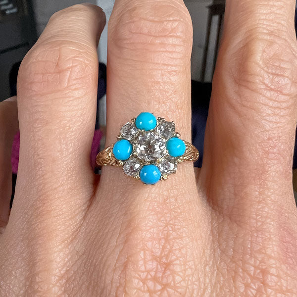 Victorian Diamond & Turquoise Ring sold by Doyle and Doyle an antique and vintage jewelry boutique