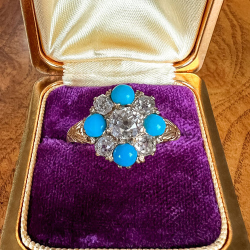 Victorian Diamond & Turquoise Ring sold by Doyle and Doyle an antique and vintage jewelry boutique