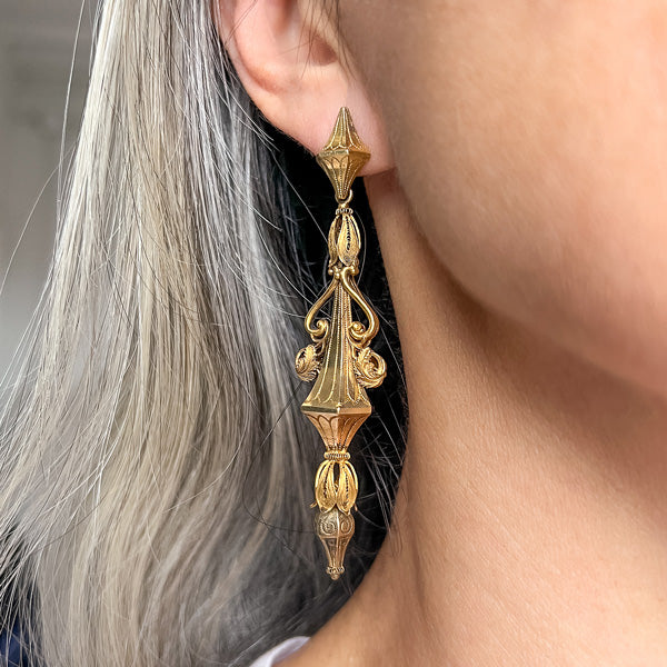 Victorian Long Drop Earrings sold by Doyle and Doyle an antique and vintage jewelry boutique