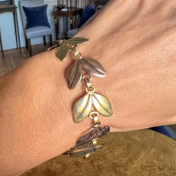 Vintage Tiffany & Co Two Toned Leaf Bracelet sold by Doyle and Doyle an antique and vintage jewelry boutique