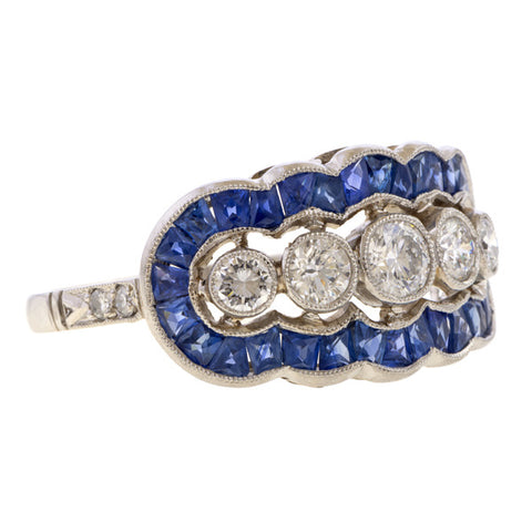 Estate Scalloped Diamond & Sapphire Ring, from Doyle & Doyle antique and vintage jewelry boutique