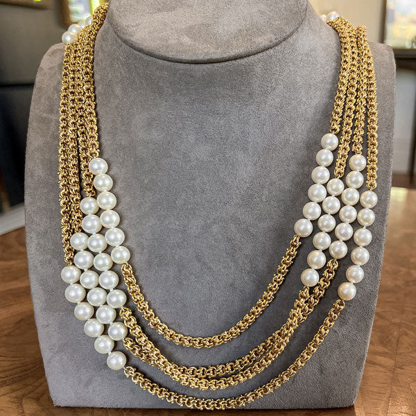 Vintage Long Gold Chain with Pearl Stations, from Doyle & Doyle antique and vintage jewelry boutique