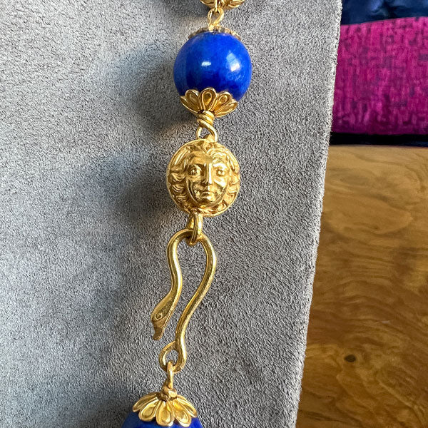 Vintage Lapis Bead Chain Necklace sold by Doyle and Doyle an antique and vintage jewelry boutique