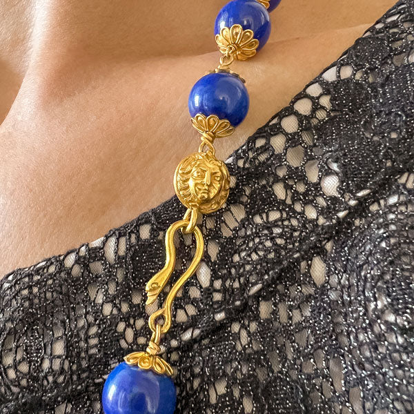 Vintage Lapis Bead Chain Necklace sold by Doyle and Doyle an antique and vintage jewelry boutique