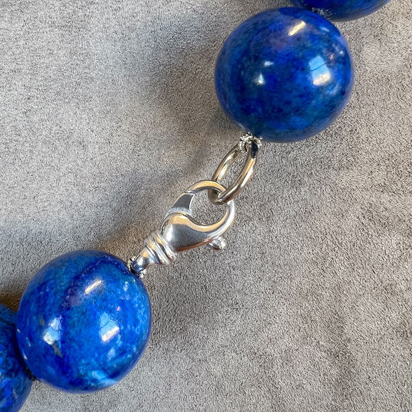 Vintage Lapis Bead & Diamond Rondelle Necklace sold by Doyle and Doyle an antique and vintage jewelry boutique