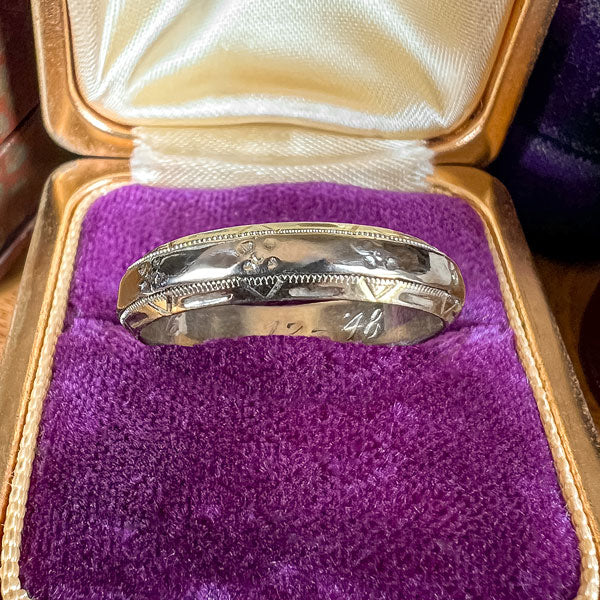 Vintage Half Round Patterned Wedding Band Ring sold by Doyle and Doyle an antique and vintage jewelry boutique