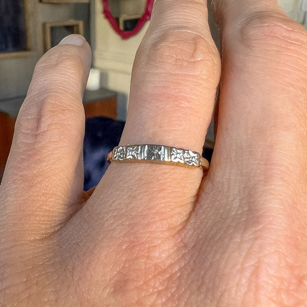 Vintage Floral Patterned Wedding Band Ring sold by Doyle and Doyle an antique and vintage jewelry boutique