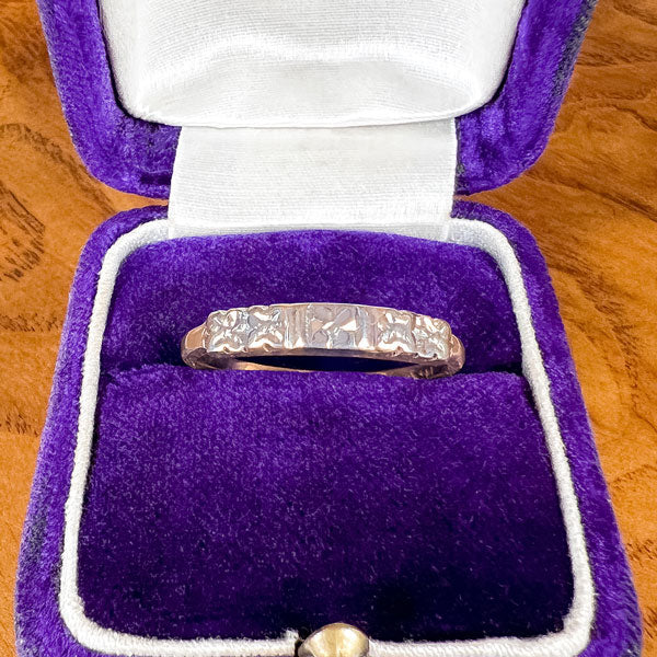Vintage Floral Patterned Wedding Band Ring sold by Doyle and Doyle an antique and vintage jewelry boutique