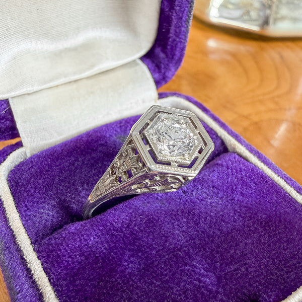 Vintage Filigree Engagement Ring, RBC 0.40ct. sold by Doyle and Doyle an antique and vintage jewelry boutique