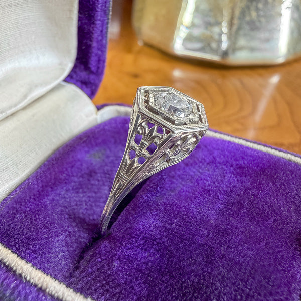 Vintage Filigree Engagement Ring, RBC 0.40ct. sold by Doyle and Doyle an antique and vintage jewelry boutique